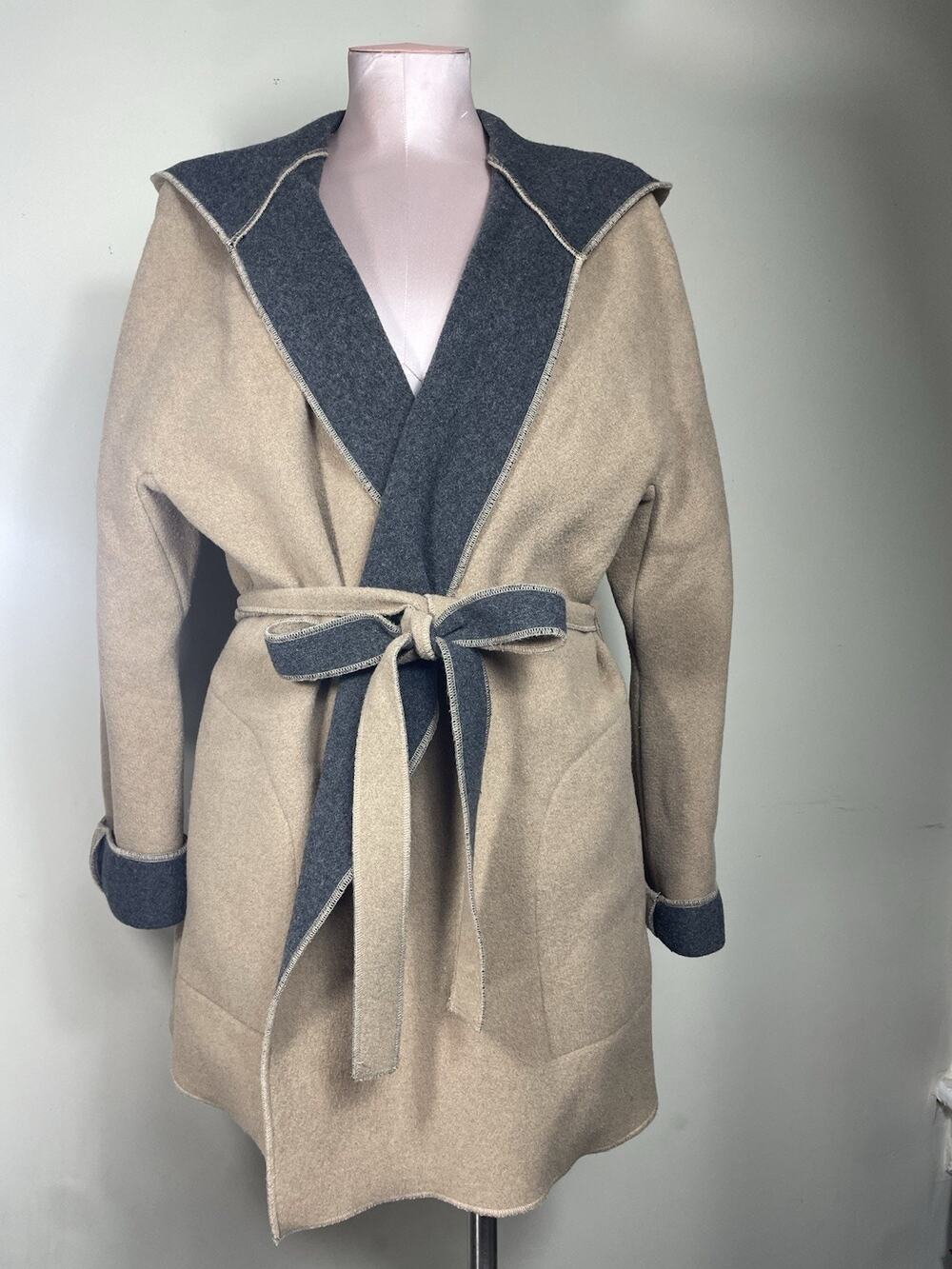 Rare Vintage Wool Coat Jacket ASO Buffy Summers BtVS Womens Tan Gray Belt 2000